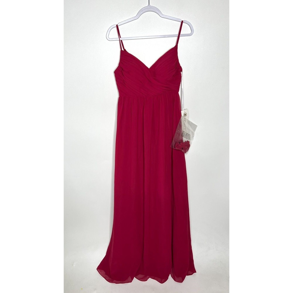 Revelry Lilly Chiffon Dress Womens 4 Red Long Maxi Wedding Bridesmaids